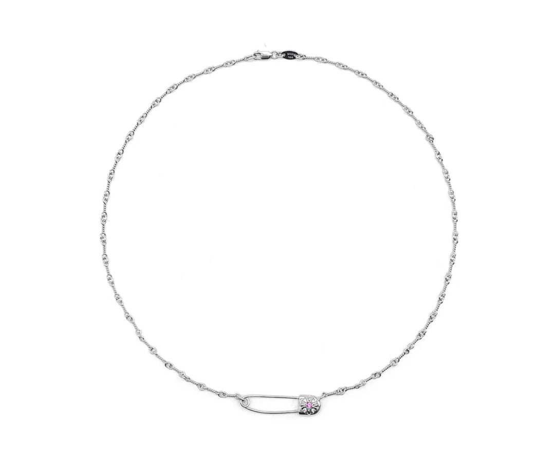 Chrome Hearts  18K White Gold Emerald Pin Safety Necklace