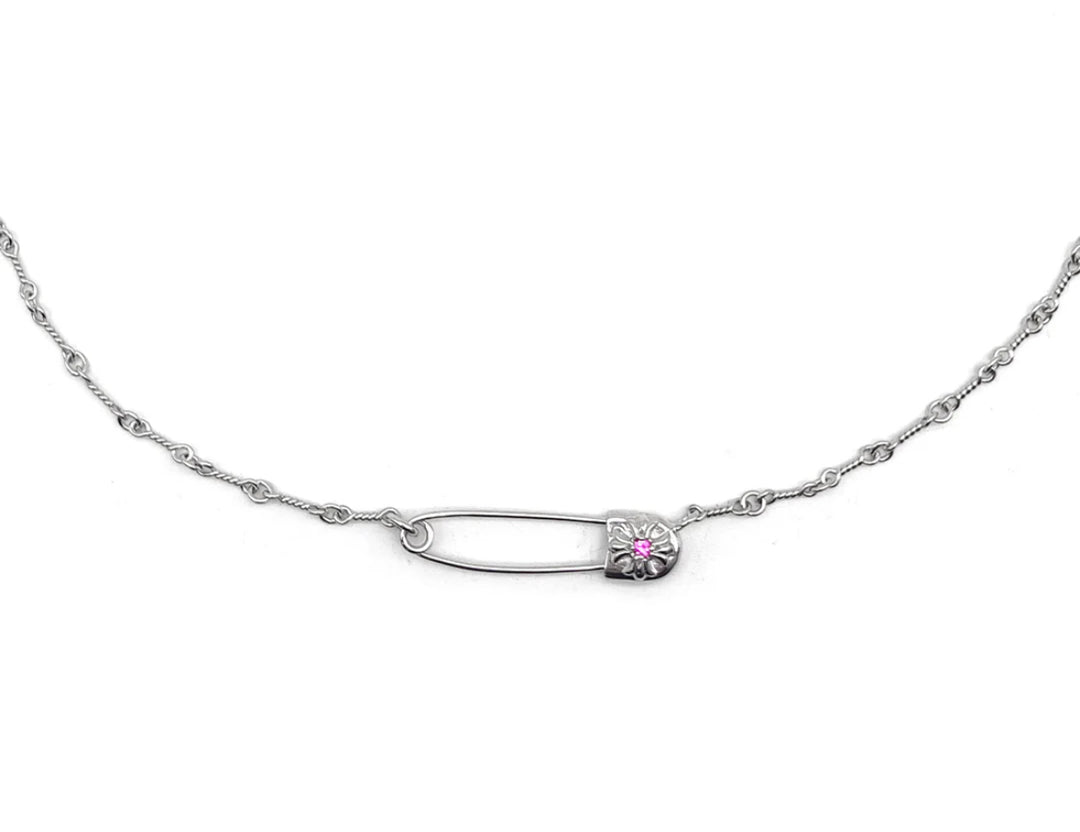 Chrome Hearts  18K White Gold Emerald Pin Safety Necklace