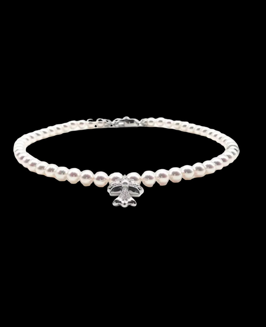 Chrome Hearts  Mikimoto 18K White Gold Cross Akoyo Pearl Necklace
