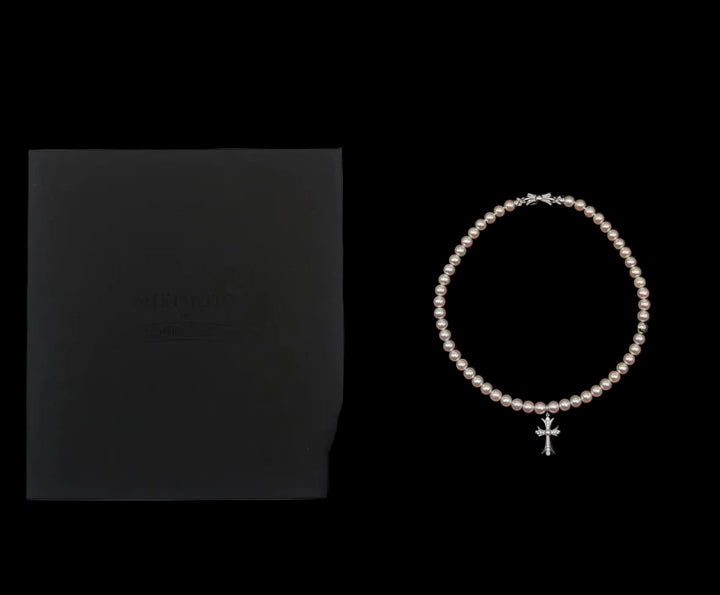 Chrome Hearts  Mikimoto 18K White Gold Cross Akoyo Pearl Necklace