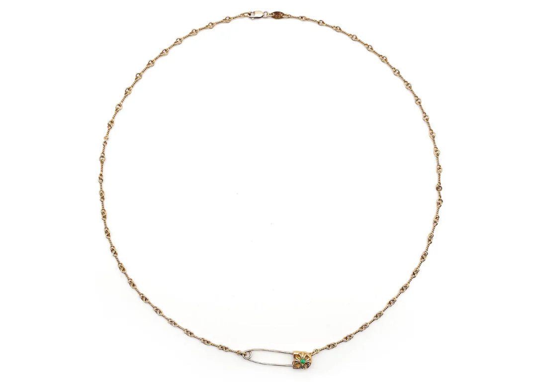 Chrome Hearts  22K Gold Emerald Pin Safety Necklace