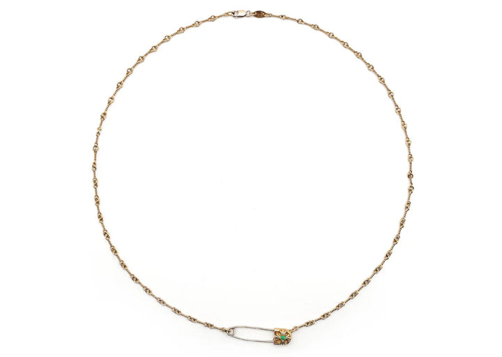 Chrome Hearts  22K Gold Emerald Pin Safety Necklace