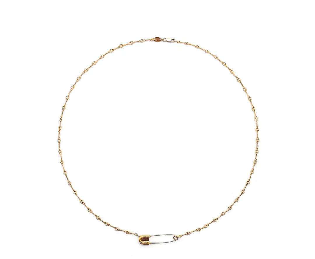 Chrome Hearts  22K Gold Emerald Pin Safety Necklace