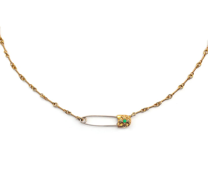 Chrome Hearts  22K Gold Emerald Pin Safety Necklace