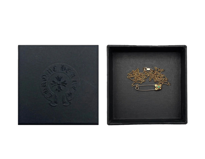 Chrome Hearts  22K Gold Emerald Pin Safety Necklace