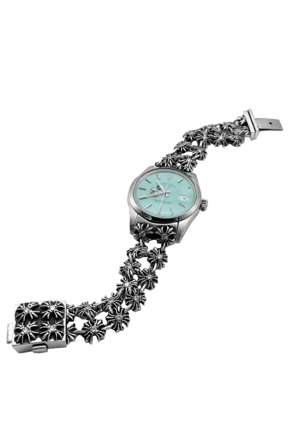 Chrome Hearts  Rolex Dial Silver Cross Plus Diamonds Watch Strap