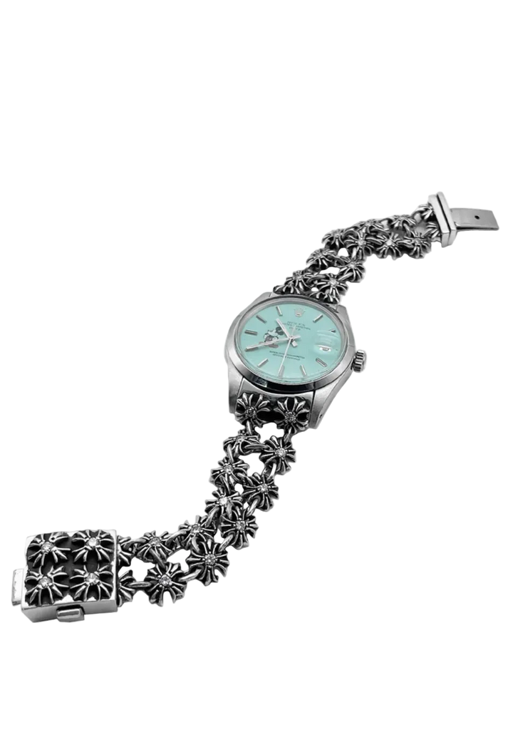 Chrome Hearts  Rolex Dial Silver Cross Plus Diamonds Watch Strap