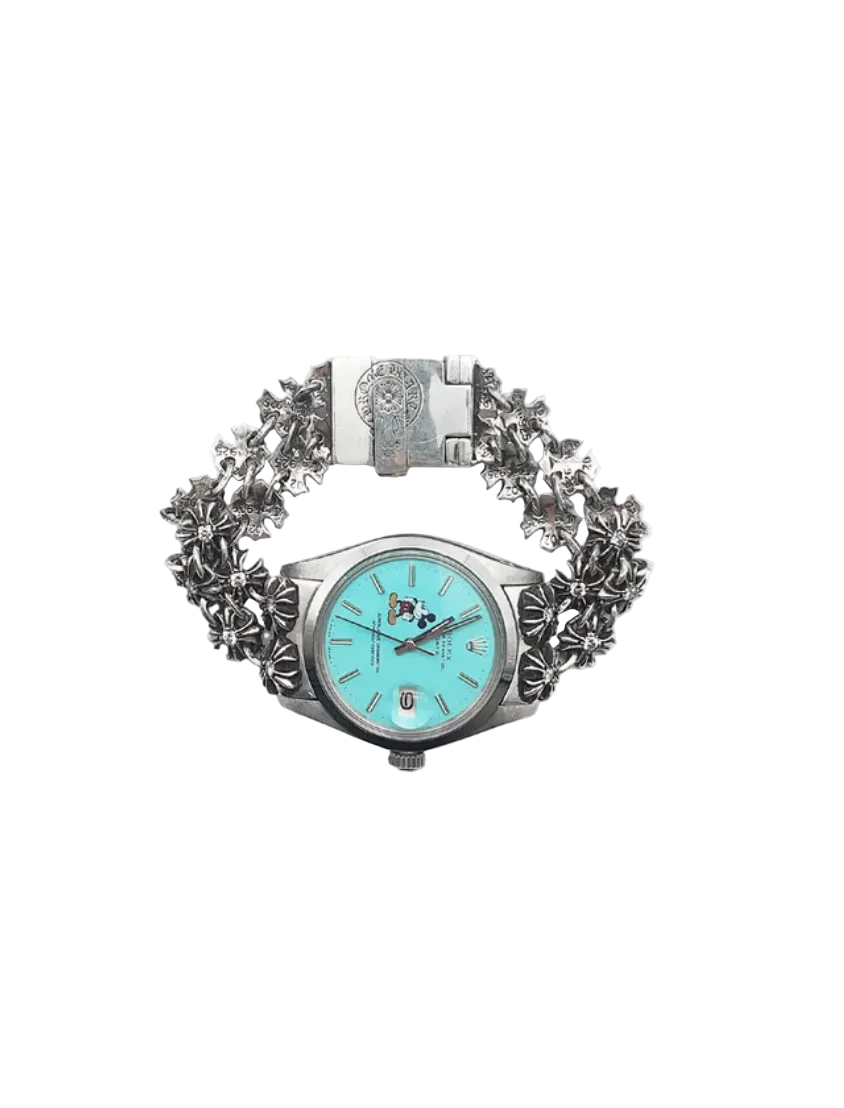 Chrome Hearts  Rolex Dial Silver Cross Plus Diamonds Watch Strap