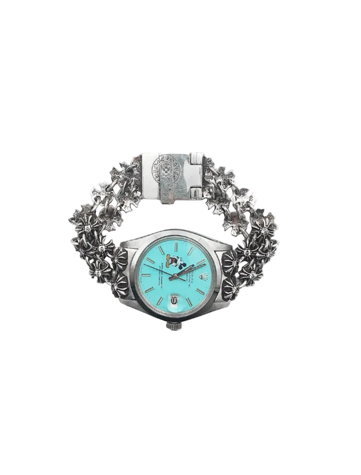 Chrome Hearts  Rolex Dial Silver Cross Plus Diamonds Watch Strap