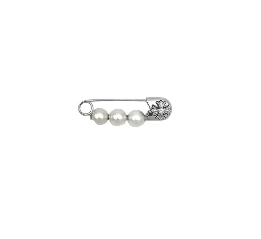 Chrome Hearts  Mikimoto 18K White Gold Diamond Pearl Safety Pin