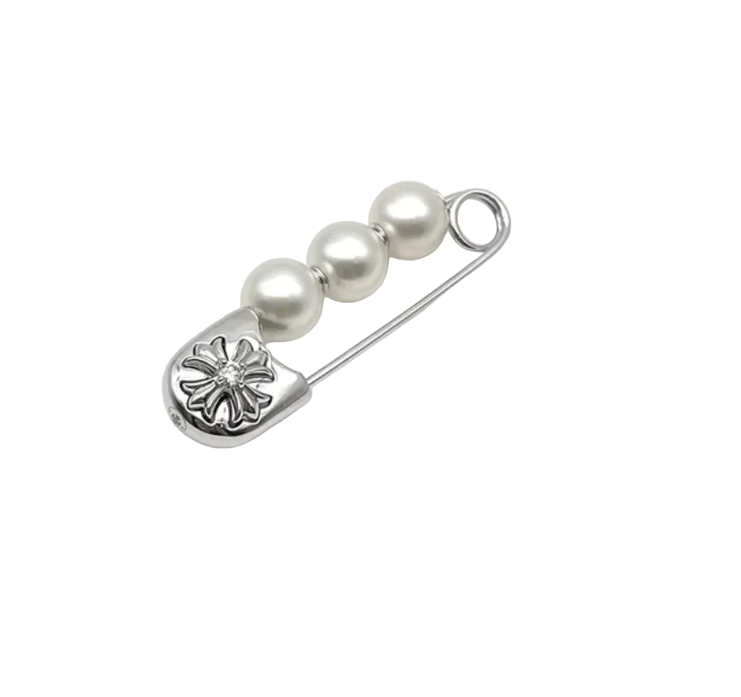 Chrome Hearts  Mikimoto 18K White Gold Diamond Pearl Safety Pin